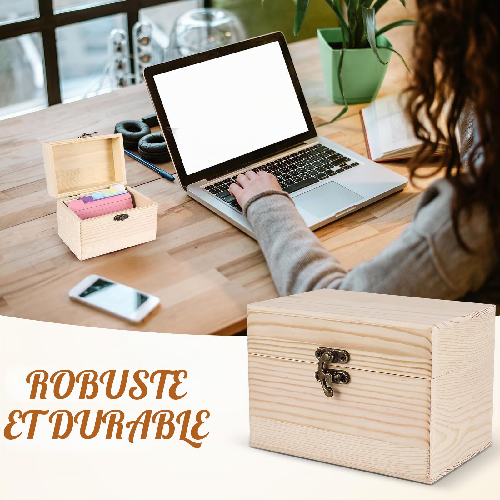 Boîte à Recettes en Bois 10,5x15 cm avec 150 Cartes, Organisateur de Cartes de Notes