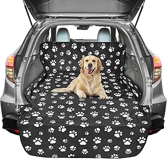F-color SUV Cargo Liner for Dogs, Water Resistant Pet Cargo Cover Dog Seat Cover Mat for SUVs Sedans Vans with Bumper Flap Protector, Non-Slip, Large Size Universal Fit, Paw Print