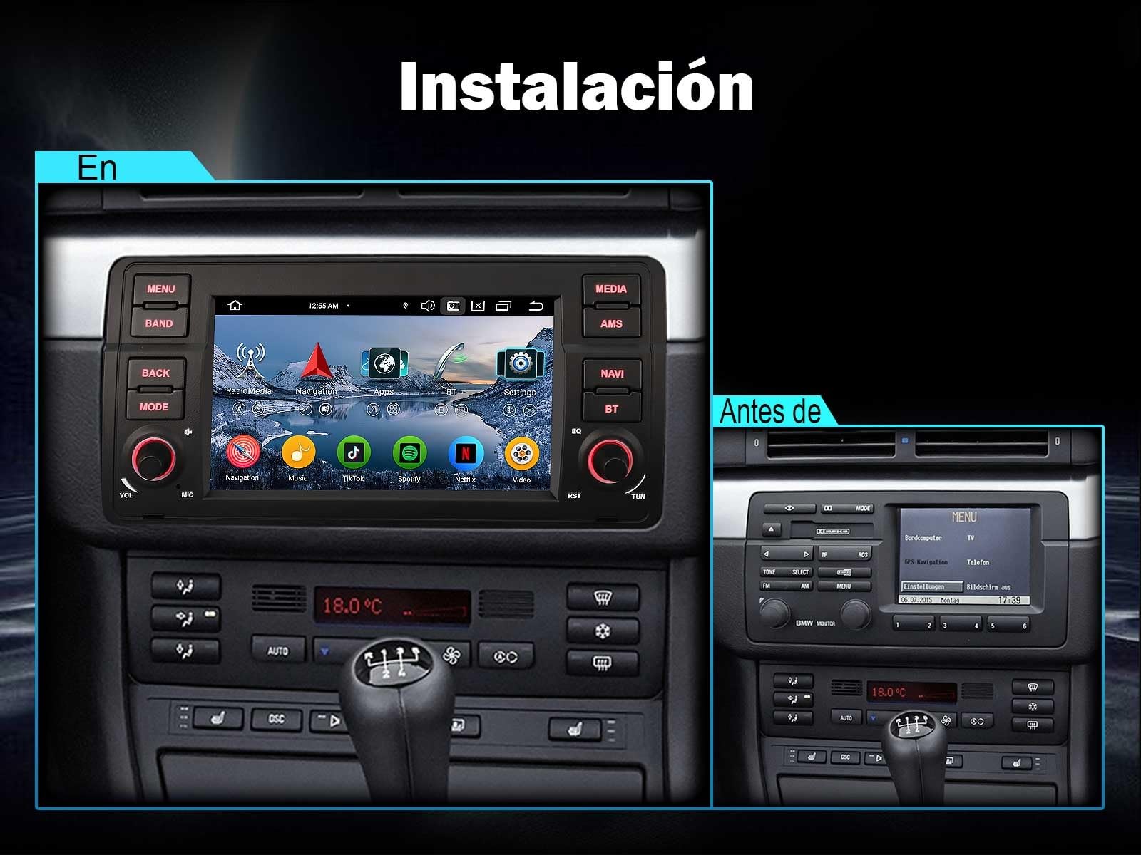 Erisin Android 16 8-Core 4GB RAM+64GB ROM GPS Navegación radio coche bluetooth para BMW Serie 3 E46 318 320 MG Z6T Rover 75 7" Estéreo de Automóvil IPS Pantalla CarPlay Android Auto WiFi 4G DSP Canbus
