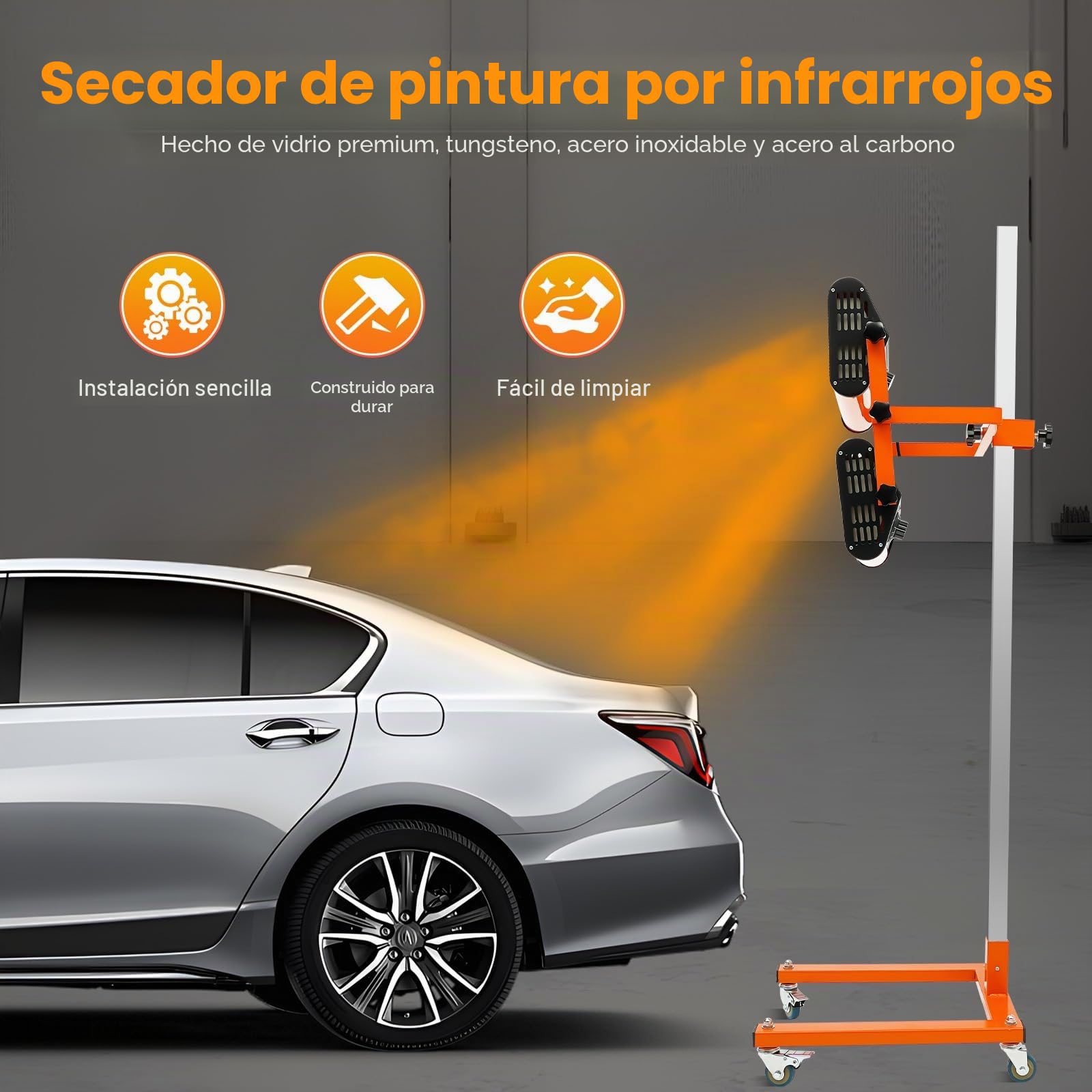 Secador de pintura infrarrojo con cardán y columna Lámpara de pintura infrarroja 2000W Calefacción infrarroja para cabinas pintura automotriz reparación de carrocería