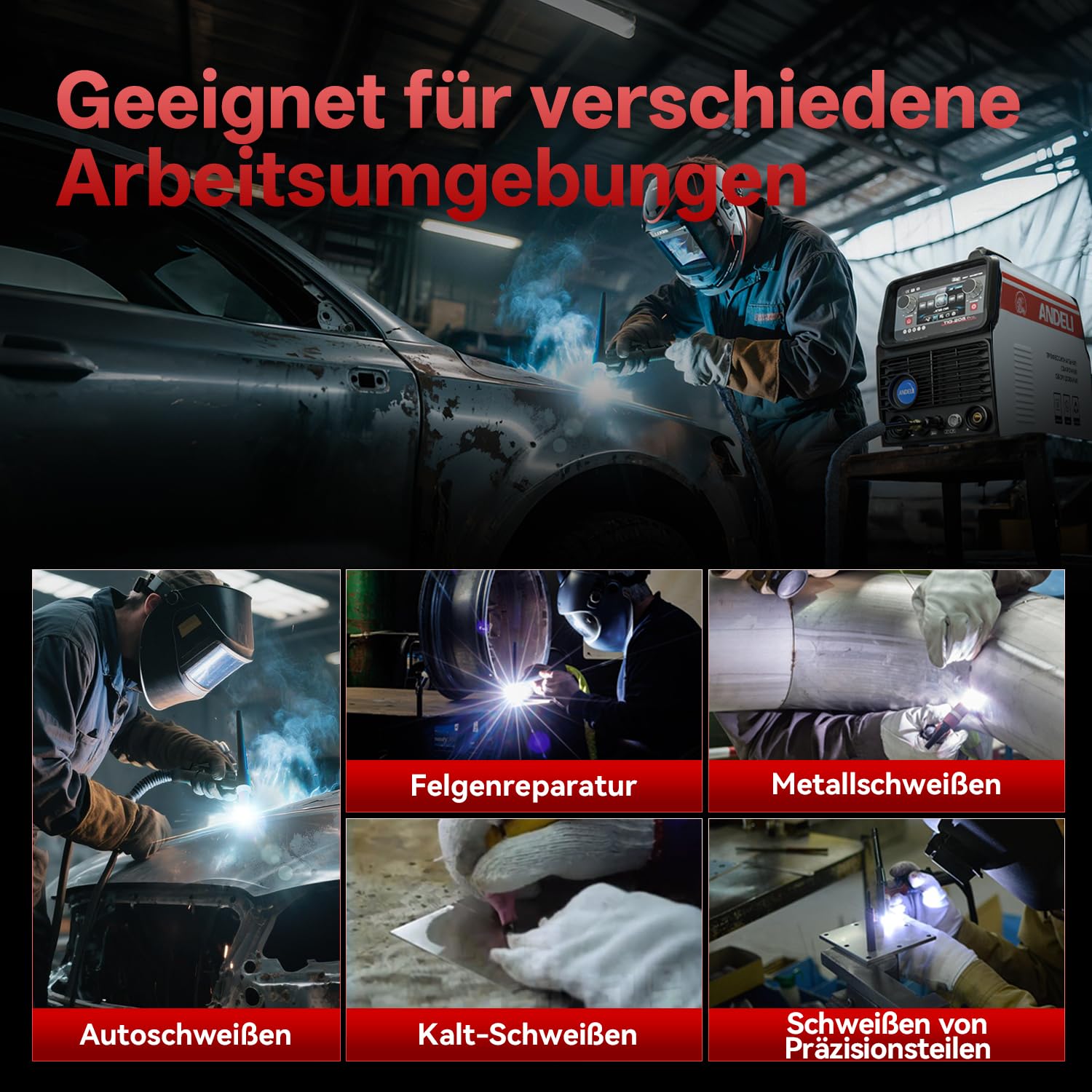 ANDELI 10-in-1 Aluminium TIG WIG schweißgerät AC DC, Fußpedal, 205A LCD, Puls Rechteck Sinus Trapezwelle, Kalt Punktschweißung, 230V, TIG-205 PRO