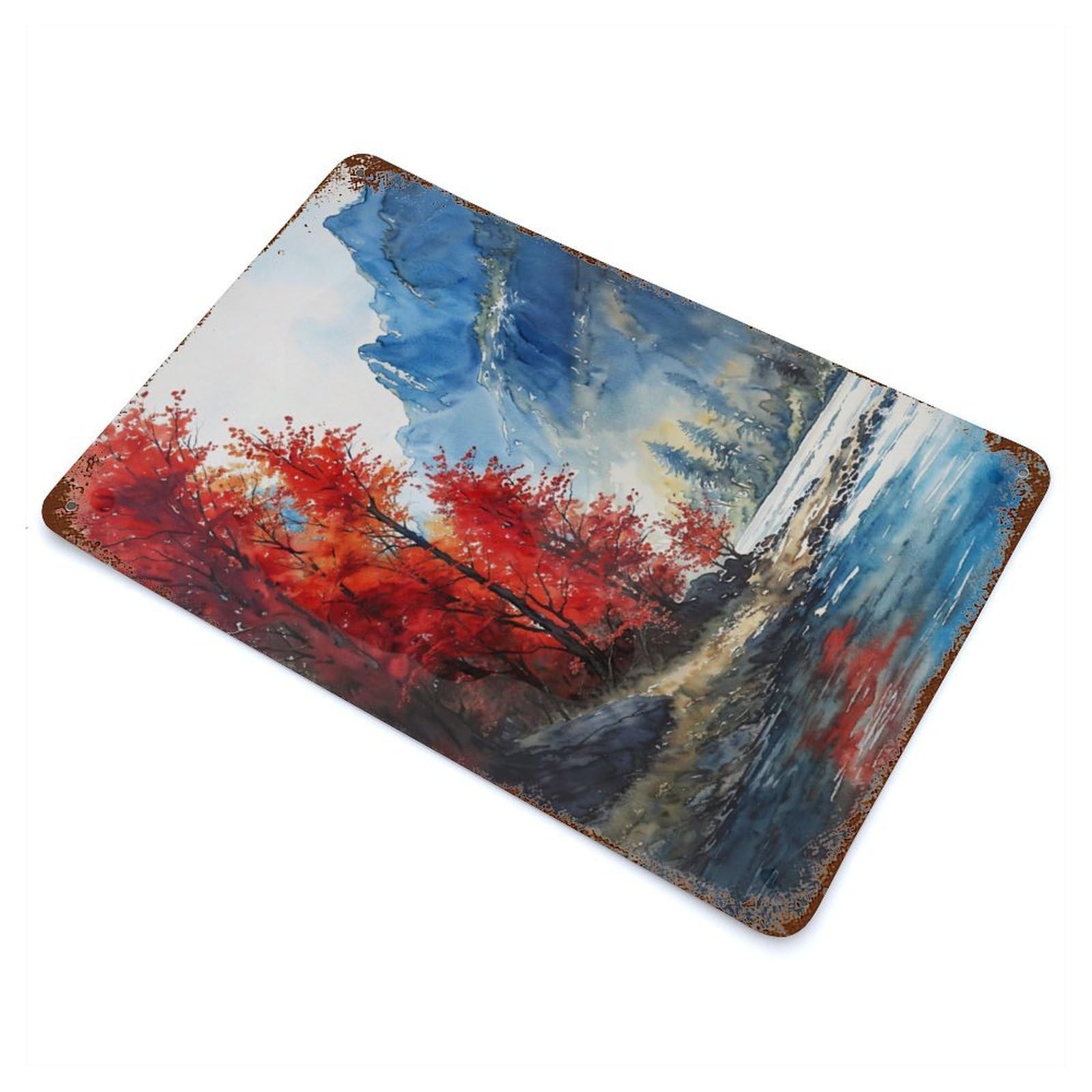 Aged Metal Wall Plaque with Crimson Cliffs Serenity Design 11.8"x7.9", for Cafe, Home Bar And Lounge Decor, Novelty Wall Decor