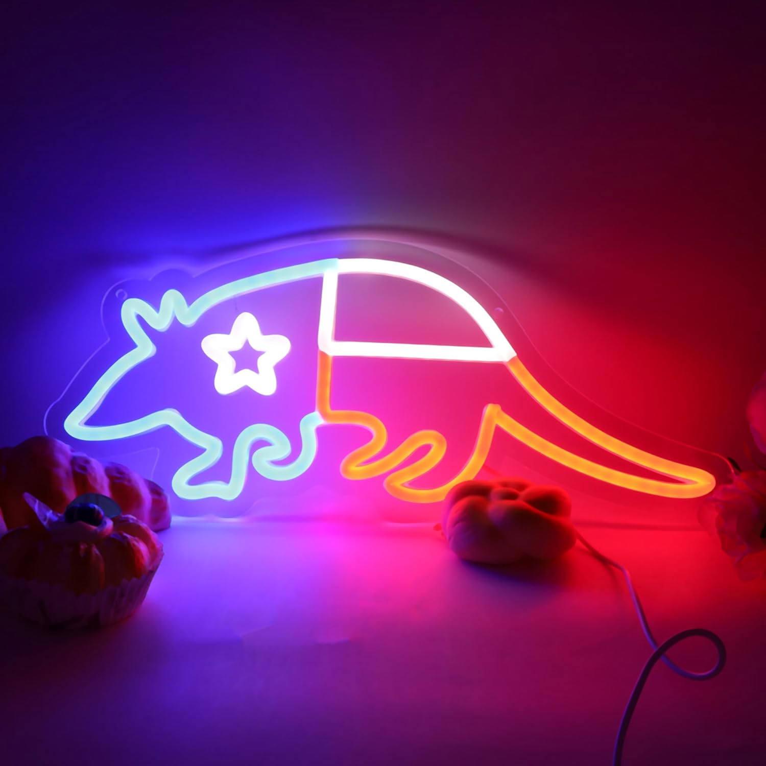 Cute Armadillo Texas Neon Sign USB Powered for Wall Decor,Animal Gifts for Kids,Lone Star TX Flag Neon Signs Dimmable LED Neon Light Sign for Bedroom