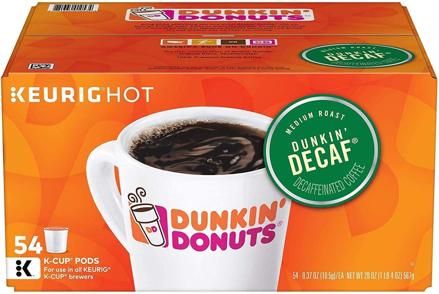 Amazon.com: Dunkin' Donuts Original Blend Decaf K Cup Pods, 54 ct., 20 - Dunkin Donuts Coffee Pods For Nespresso