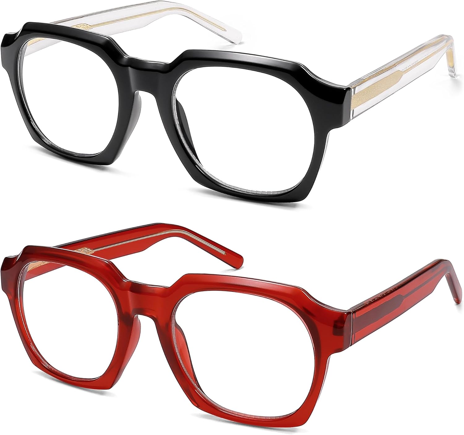 AMOMOMA 2 Pack Retro Square Reading Glasses for Women Men,Spring Hinge Blue Light Computer Reader Frame AM6190 - Image 2