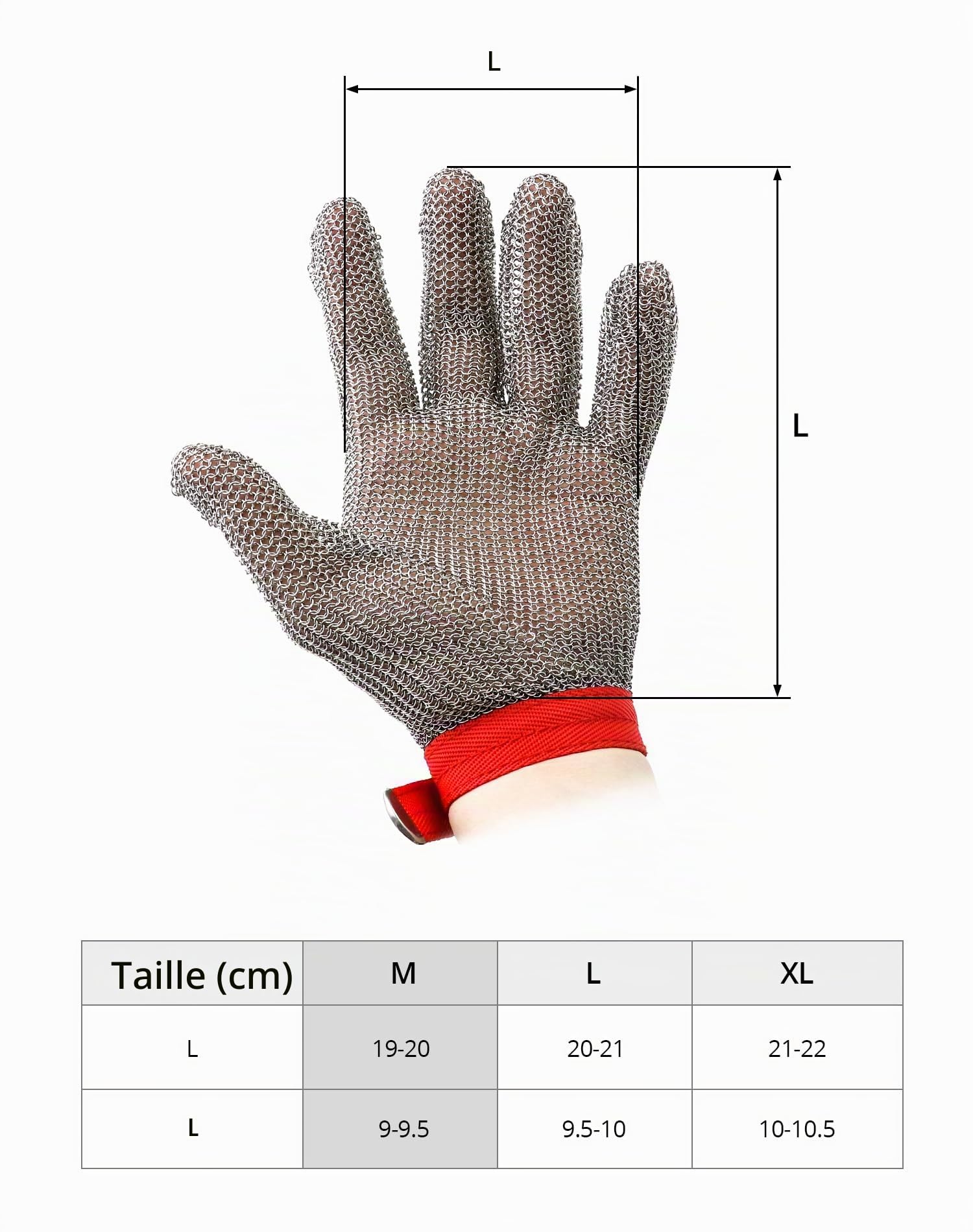 QWORK® Gants Anti Coupure Niveau 5 Gants de Travail Haute Performance en Acier Inoxydable 316L pour Cuisine, Jardin et Menuiserie (M, 1 pièce)