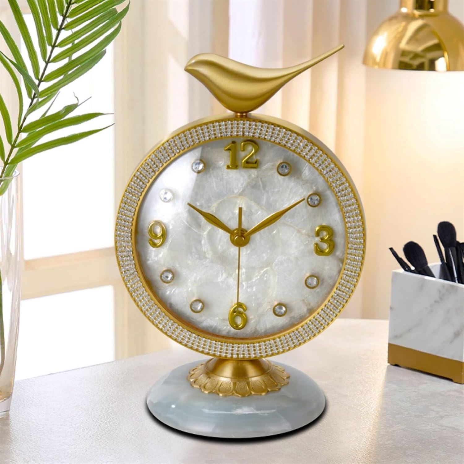 Desk Clock Brass Desk Clock Living Room Home Brass Desk Clock Simple Clock Ornaments Desk Clock Bedside Desktop Ornaments Decorative Mantel Clock(Green)