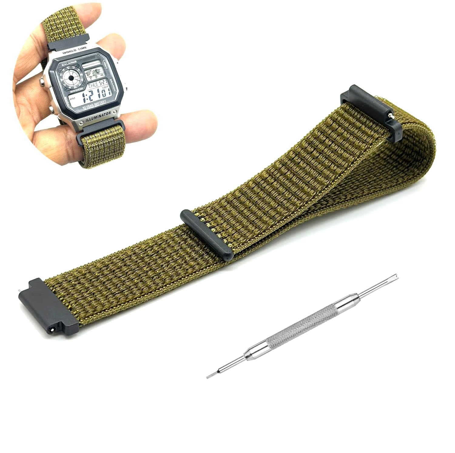 Lineon 18mm Nylon Velcro Watch Strap Green OLIVE GREEN