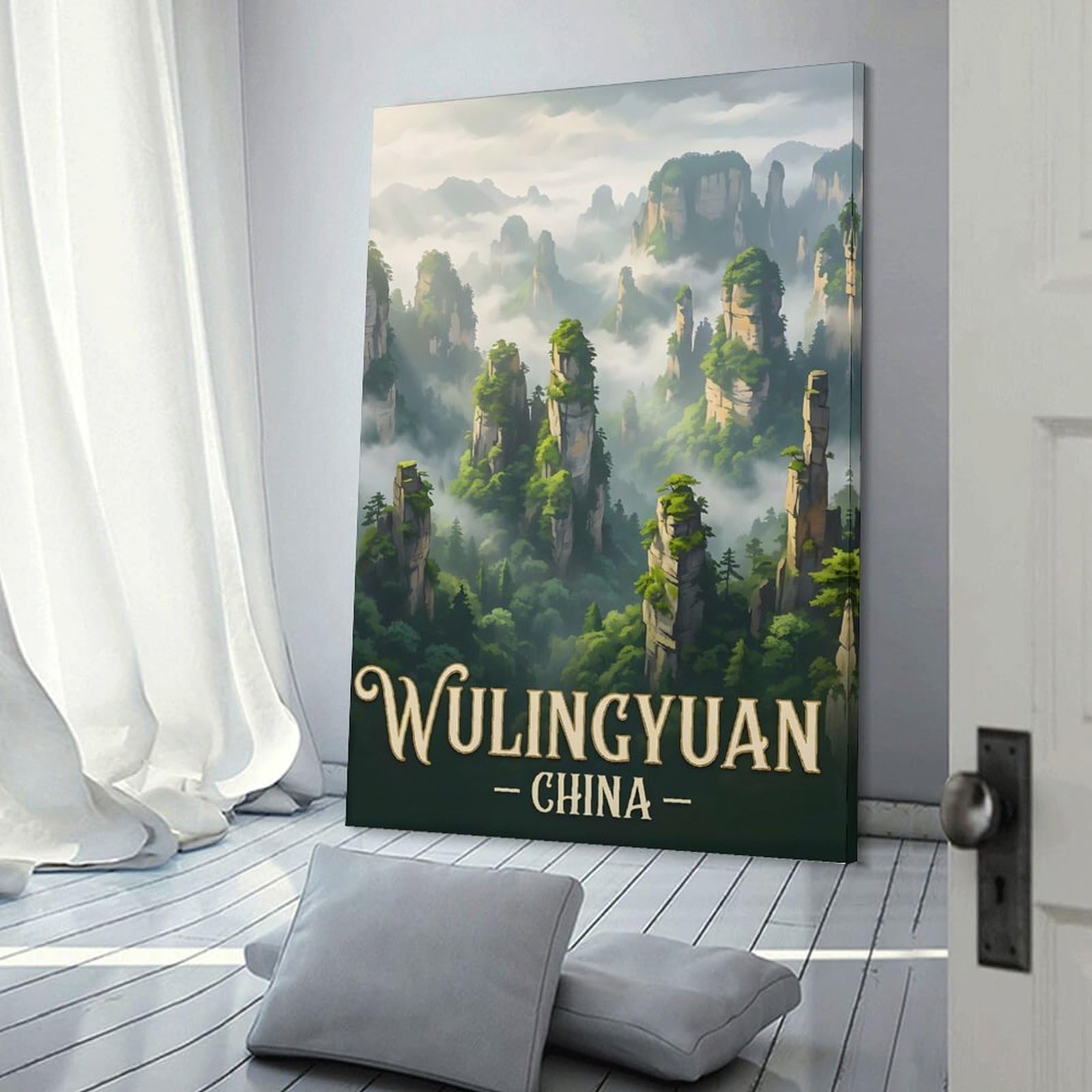 Junmoney Frame-Style-19 Wulingyuan China Landscape Canvas Wall Decor 20X30inch(50X75cm), For Corridors, Hallways Or Apartment Entries, A Stylish Accent For Home Entrances