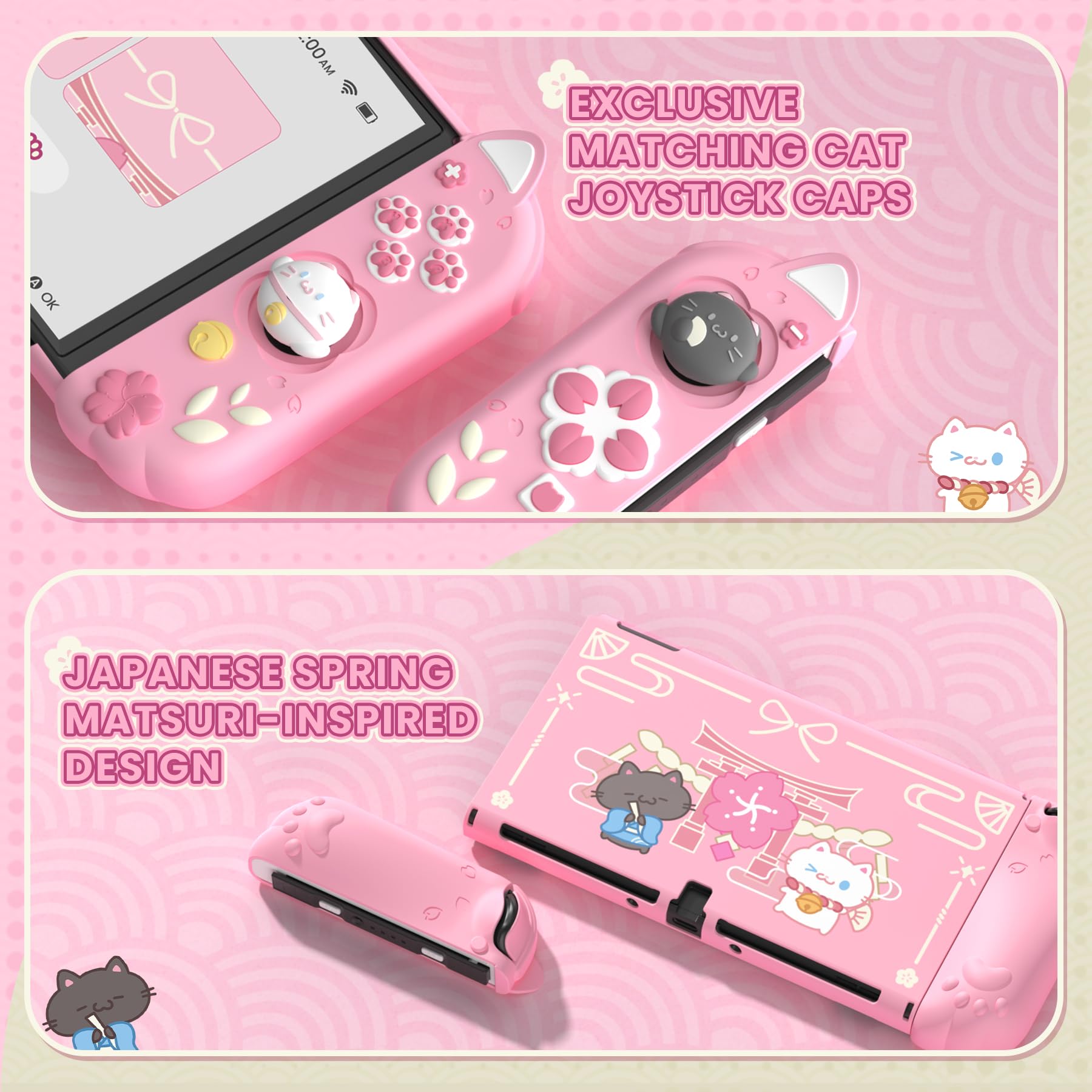 playvital Coque pour Switch OLED Protective Case avec Support & Capuchon Joystick,Housse Rigide Dockable pour Nintendo Switch OLED et Grip Silicone pour Joycon