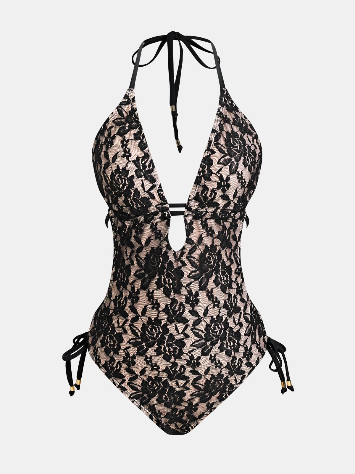CUPSHE Costume da bagno intero da donna con scollo all'americana profondo e scollo all'americana, monokini auto-annodato testurizzato