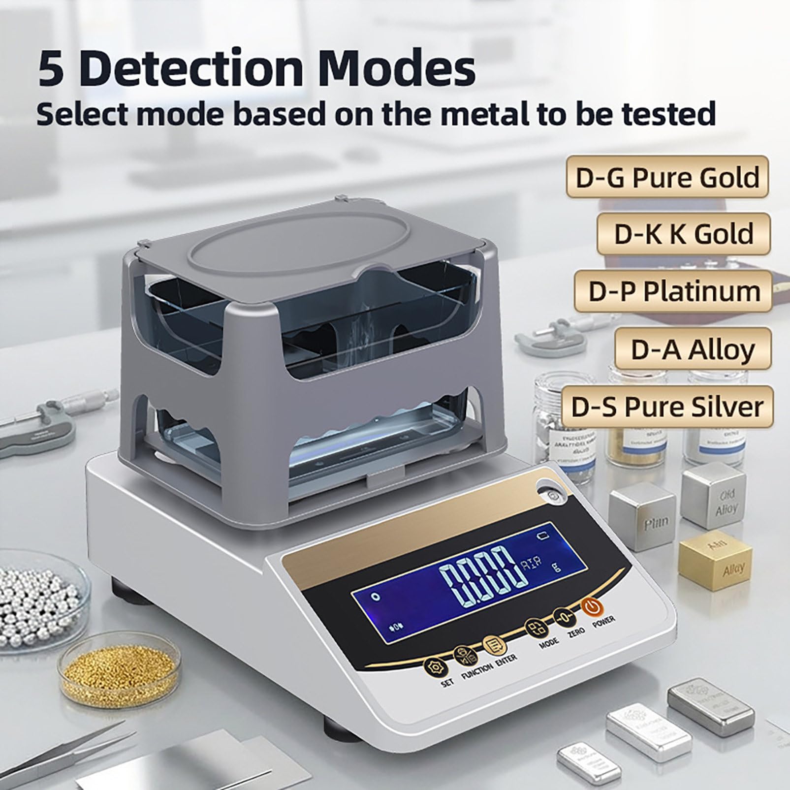 Máquina Digital para probar Oro y Plata, analizador y densímetro de Metales Preciosos, medidor electrónico de Densidad de Oro precisión de 0,01 g para joyerías y Casas de empeño 600K