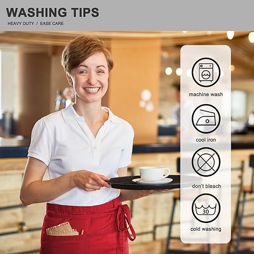 Miniatura 7 de PLOYMONO Delantal de cintura con 3 bolsillos, 1 paquete de poliéster hilado para mujeres y hombres, delantal corto de longitud media correa de