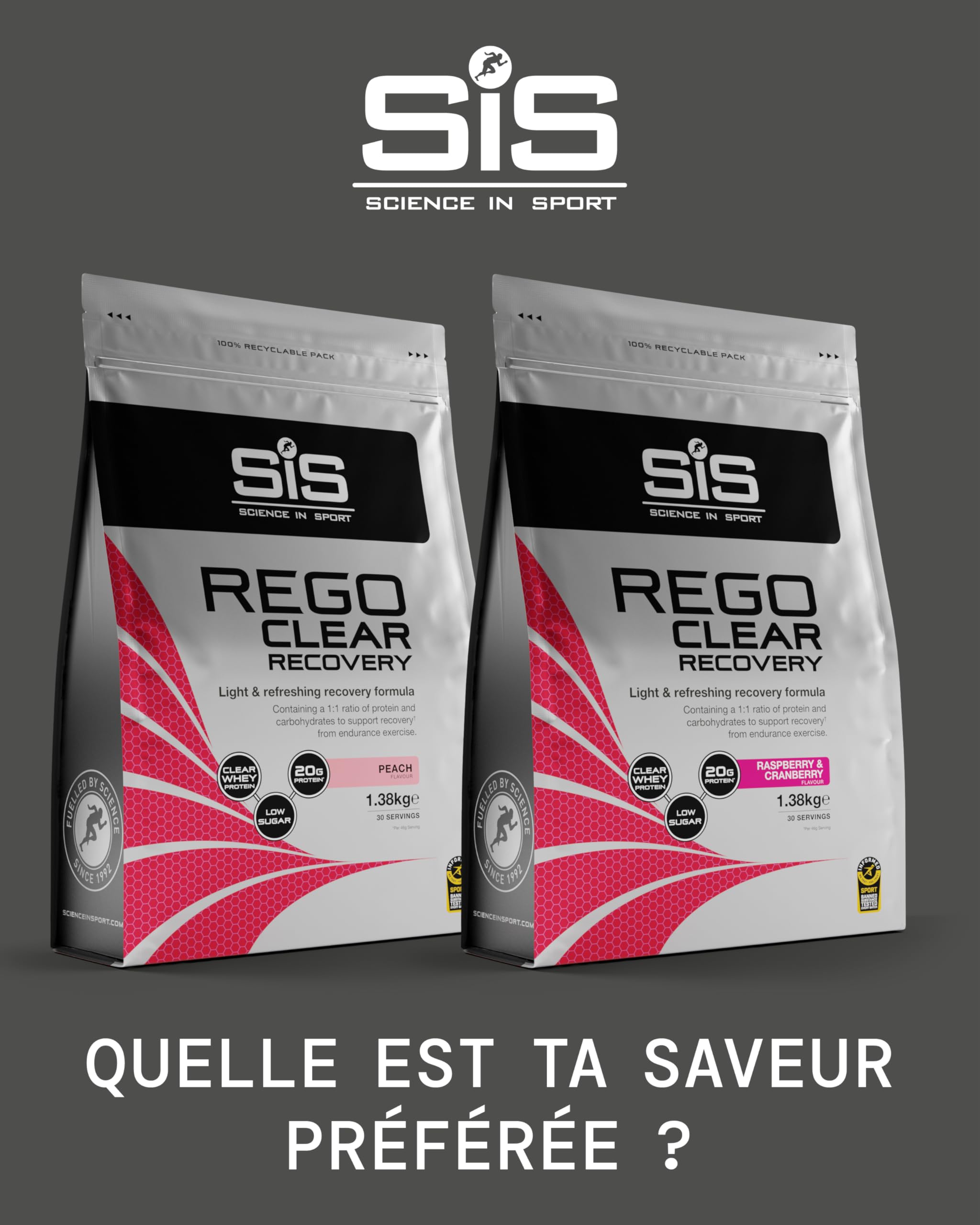 Science in Sport Rego Clear Isolate Poudre 1,38kg Framboise & Airelle - Poudre boisson récupération avec glucides, protéines et vitamines, soutient un entraînement efficace
