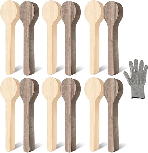 ABuff 12 PCS Wood Carving Spoon Blanks Kits, Spoon Carving Blank Unfinished Wood for Whittling Tools, Woodd Spoonn Block, Basswood and Walnut Unfinished Wooden Blanks for Carving