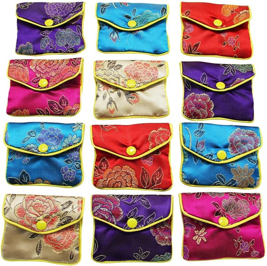 MorTime Jewellery Jewelry Silk Purse Pouch Gift Bags , Multiple Colors , Pack of 12