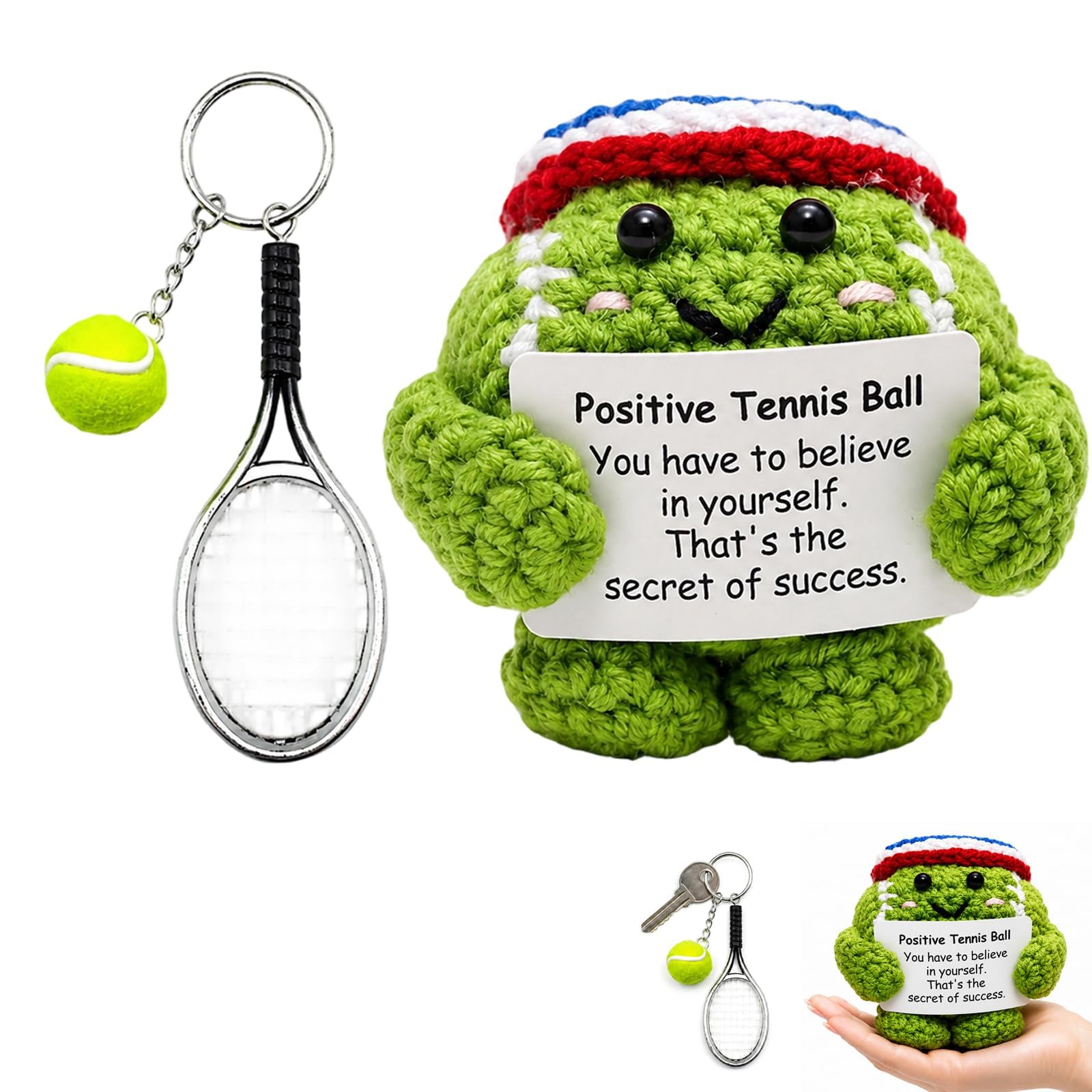 BOFYTR Tennis Gifts 2-Piece Set Positive Themed Ball and Grey Keychain