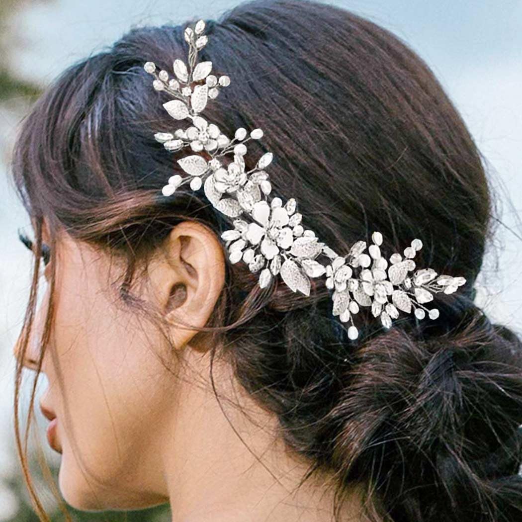 CASDRE Flower Bride Wedding Headpiece Crystal Bridal Hair Accessories Pearl Headband for Women and Girls (A Silver)