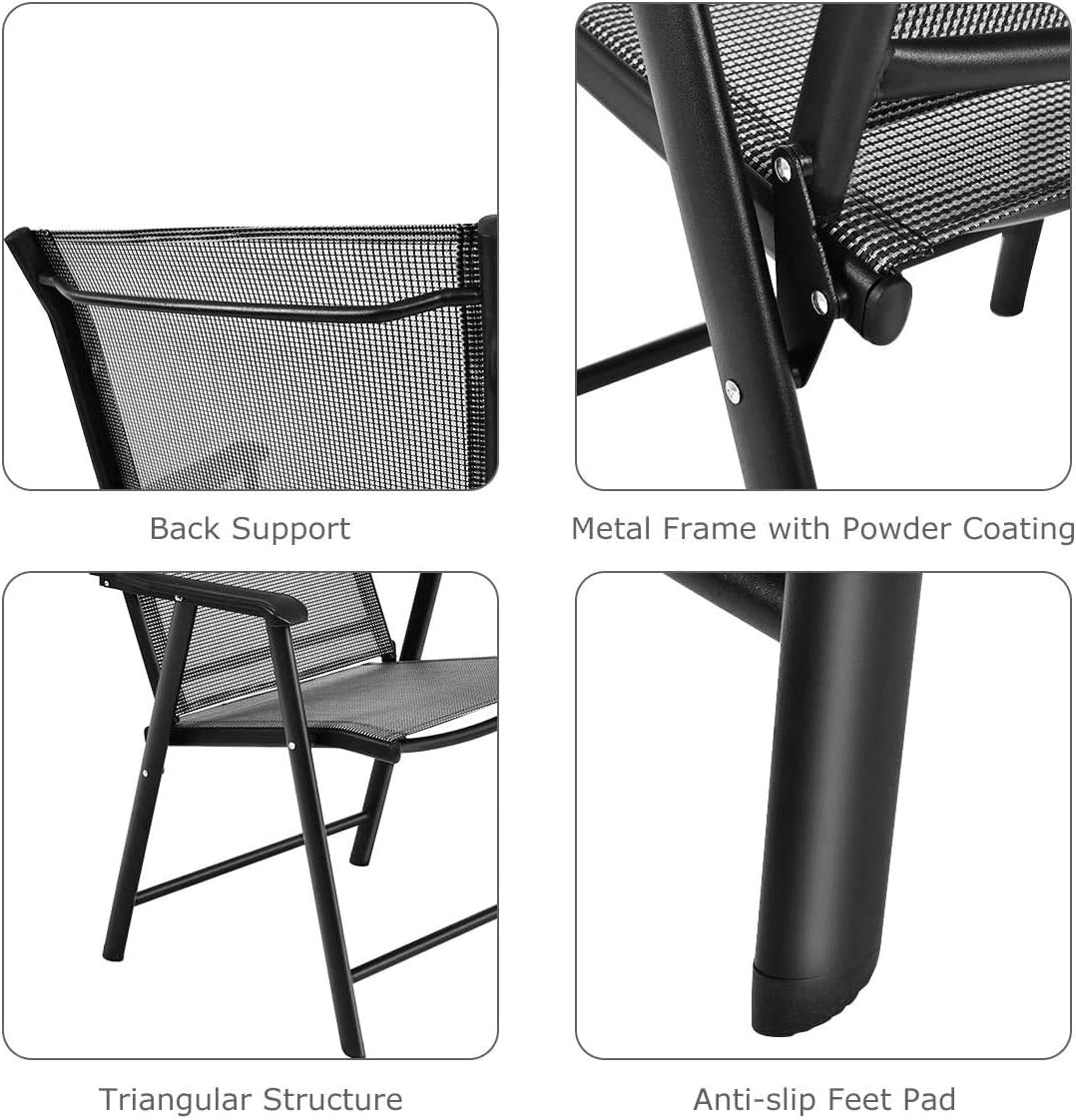 ReunionG Foldable Patio Chairs Set, Portable Indoor Outdoor and Indoor Chairs with Armrests and Footrest, Metal Frame and Breathable Chairs Set for Dining Lawn Garden Backyard Poolside (4PCS)