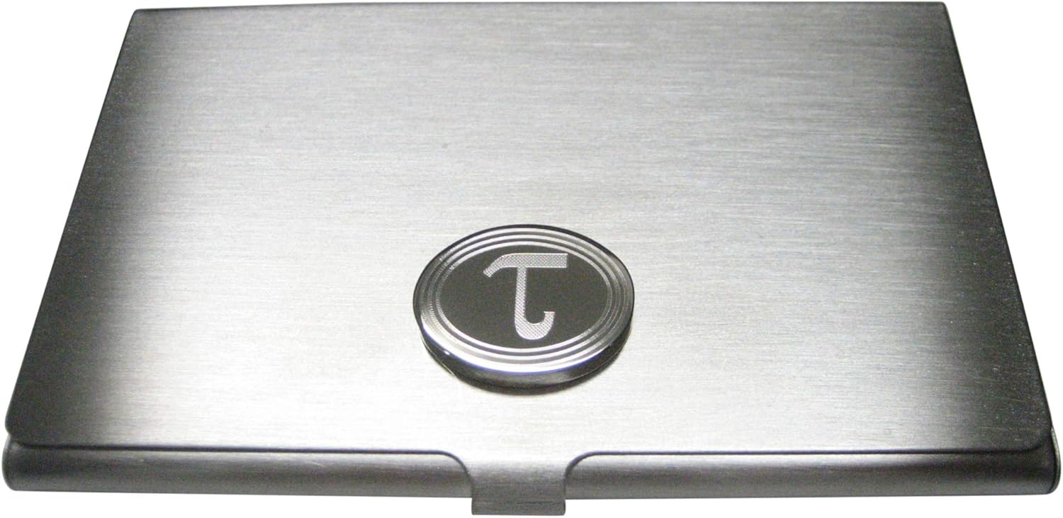 Kiola Designs Silver Toned Etched Oval Greek Letter Tau Business Card Holder