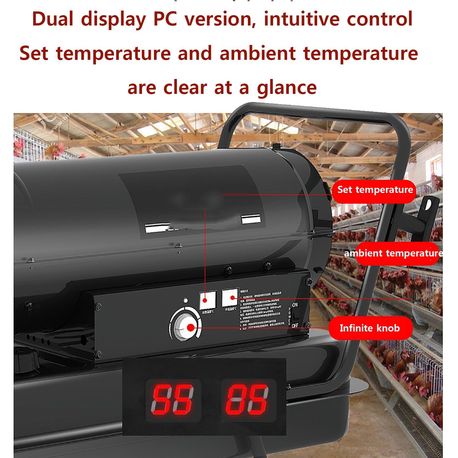 Calentador de tambor industrial/comercial, calefactor industrial de 70 kW, termostato inteligente, pantalla digital dual, calefactor diésel industrial comercial de 50 L, temperatura ajustable de 5 a