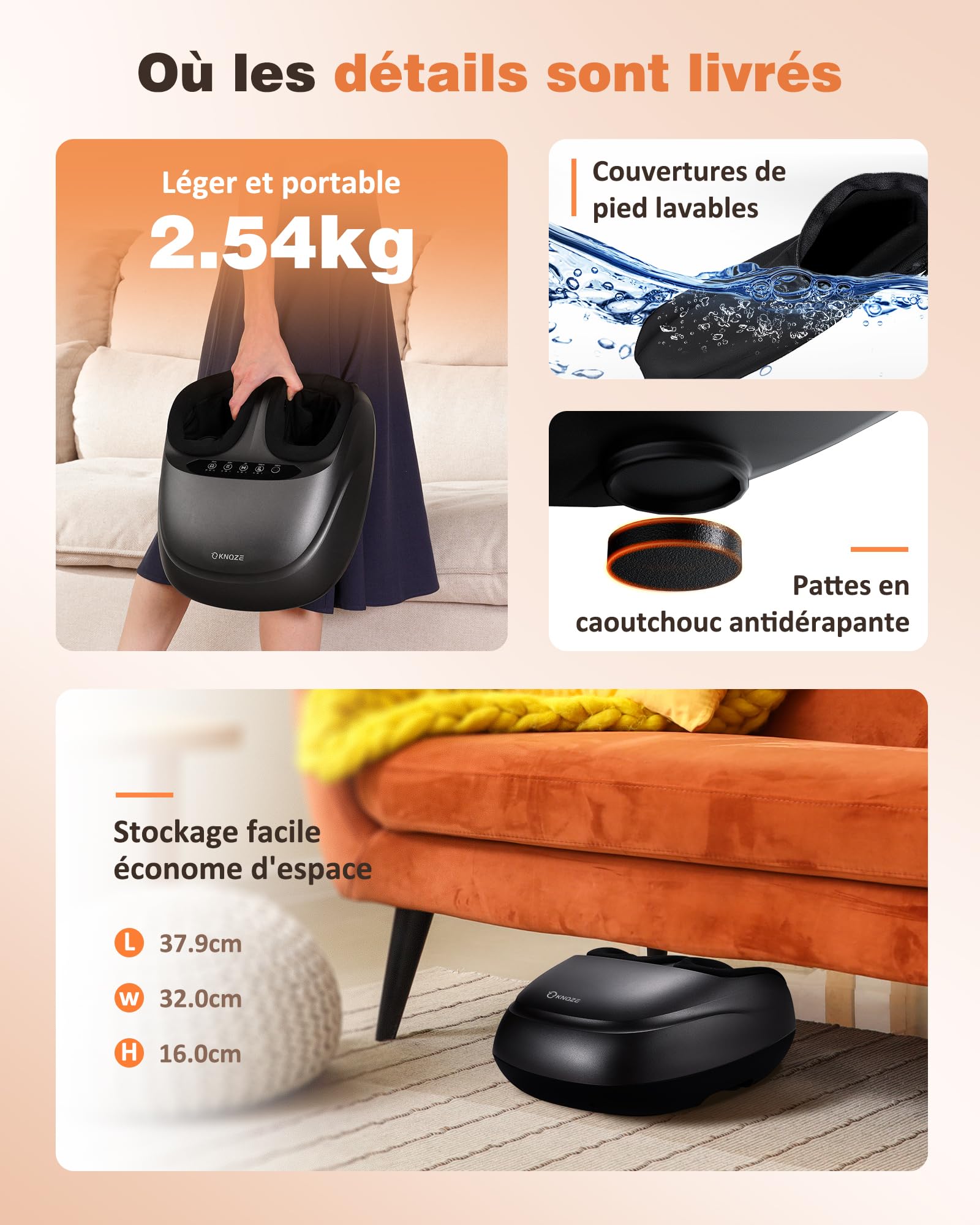 Shiatsu Masseur de Pieds avec Chaleur, Pétrissage, Roulement et Compression d'air, 2026 Appareil Massage Pied électrique pour la Fasciite Plantaire, 3 Modes de Chaleur & 3 Modes Massage, Cadeaux, Noir
