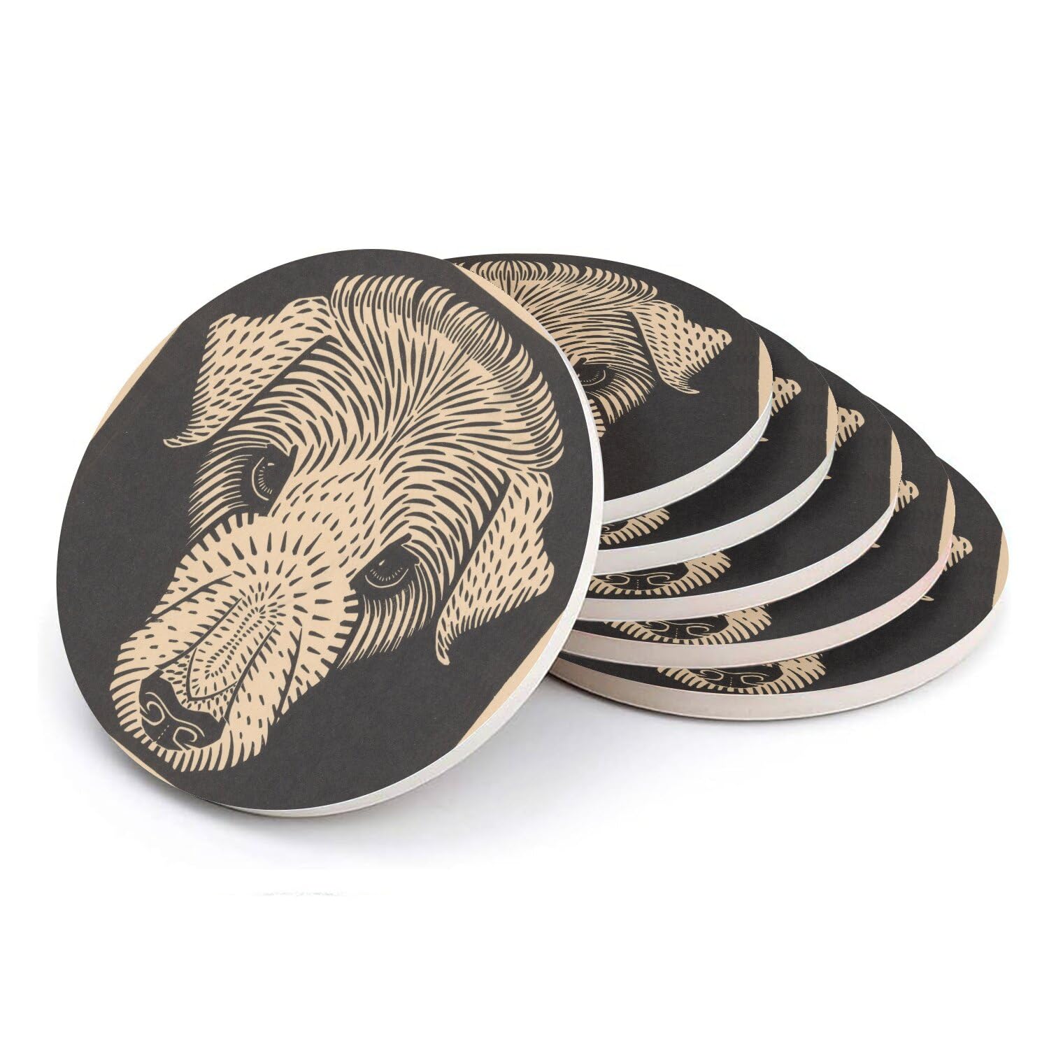 Sous-verre céramique rétro motif chien illustration artistique et élégante lot de 6 pièces