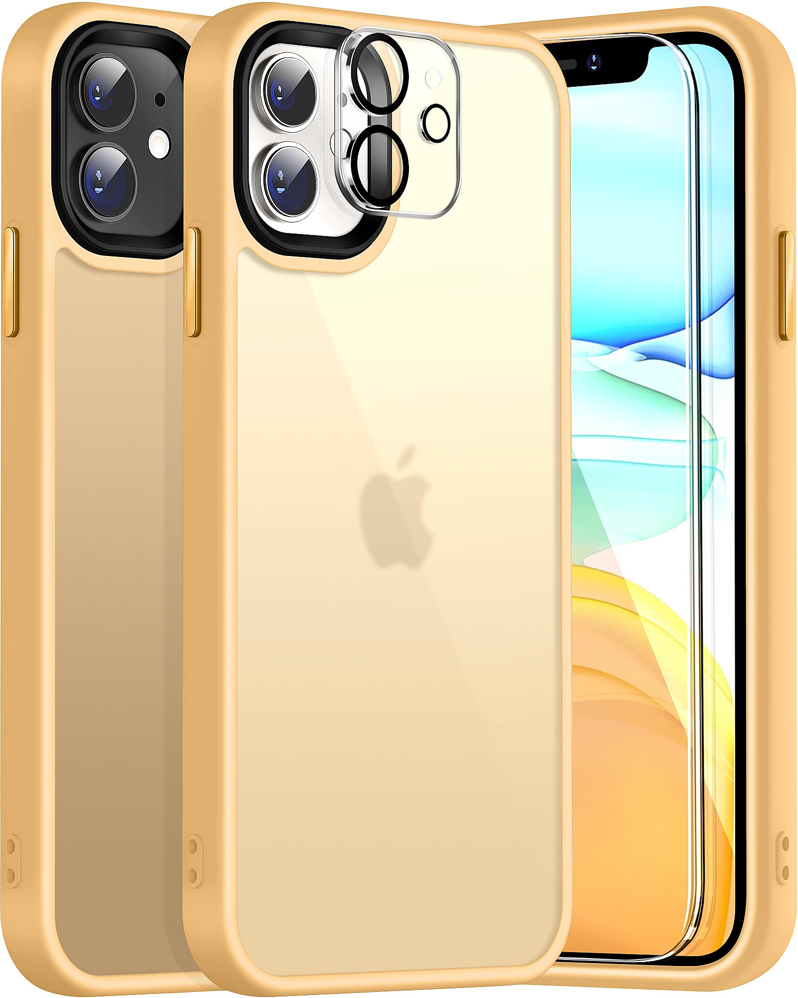 [5 in 1 for iPhone 11 Case, [Anti-Yellowing] [Military-Grade Protection] [with 2 Screen Protector and 2 Camera Protector] Full-Body Protective Phone Case. (Brass Color)…