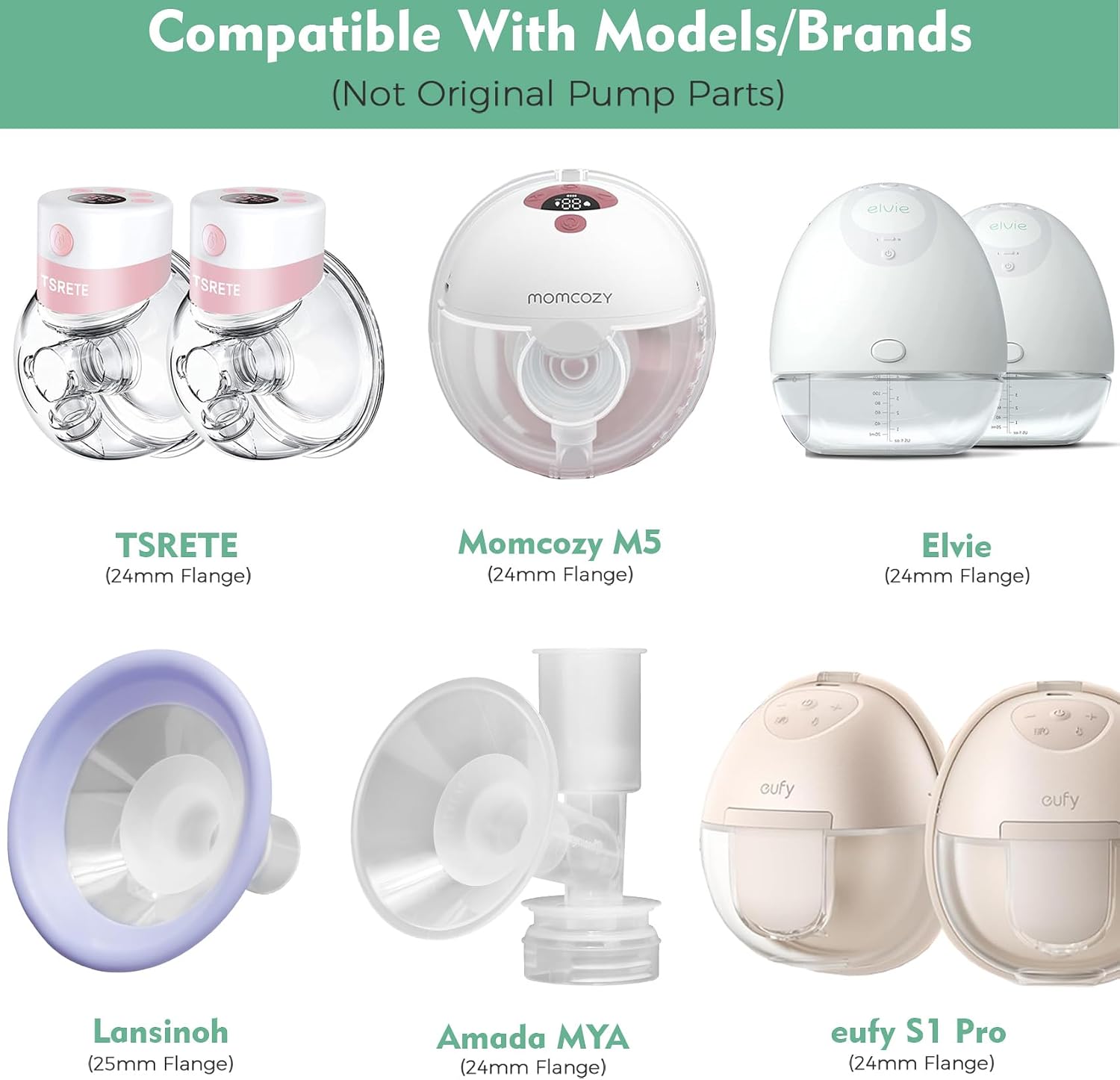 20mm Silicone Flange Inserts Compatible with Elvie Stride for Lansinoh for Medela for Spectra for eufy for Momcozy S9 S12 M5 M9 for Bellababy, Pump Parts Reduce 24-25mm elastic nipple to 20mm