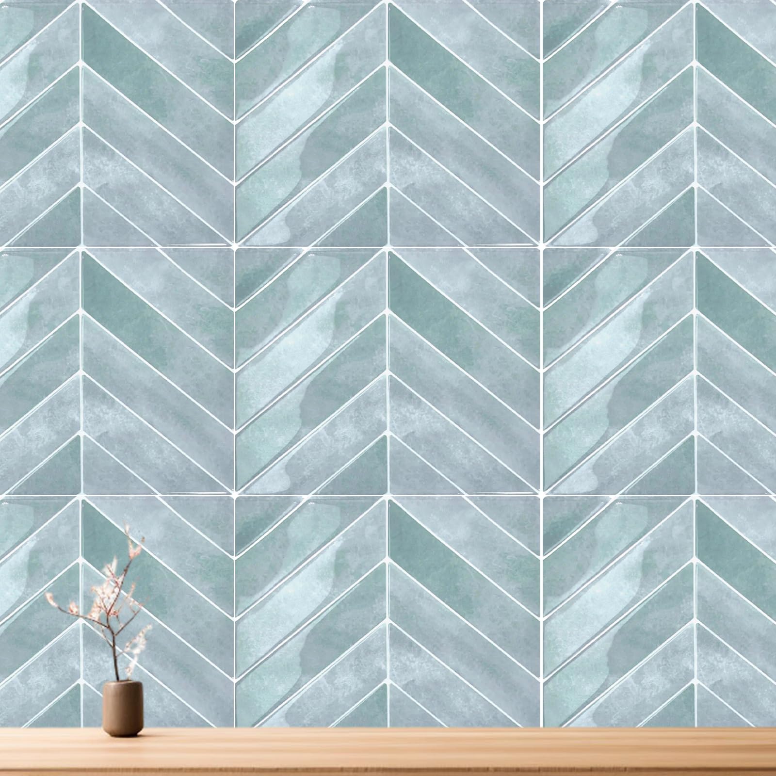 Adesivi da parete, autoadesivi, 29 x 23 cm, 10 pezzi, impermeabili, 3D, paraspruzzi per cucina, bagno e parete (verde chiaro)