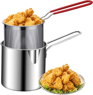 Bote de freidora profunda con canasta 2 piezas de 1200 ml Pan con manchas de chips de acero inoxidable sin recubrimiento PETAS DE FRITIVA PELIDAS PARA PARTAS PESCAS FIESTAS FESTA ALA DE PILLO