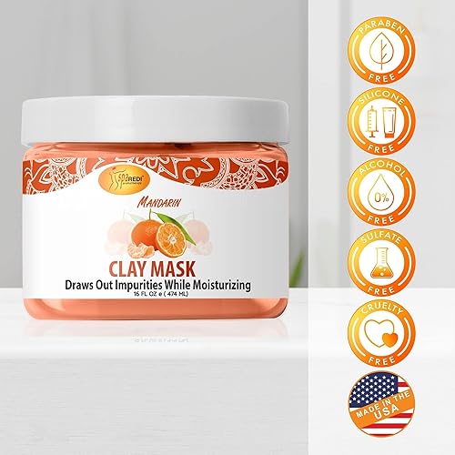Miniatura 8 de SPA REDI - Máscara de arcilla, mandarina, 16 onzas - Pedicura y limpieza profunda corporal, purificación de poros de la piel, desintoxicante e