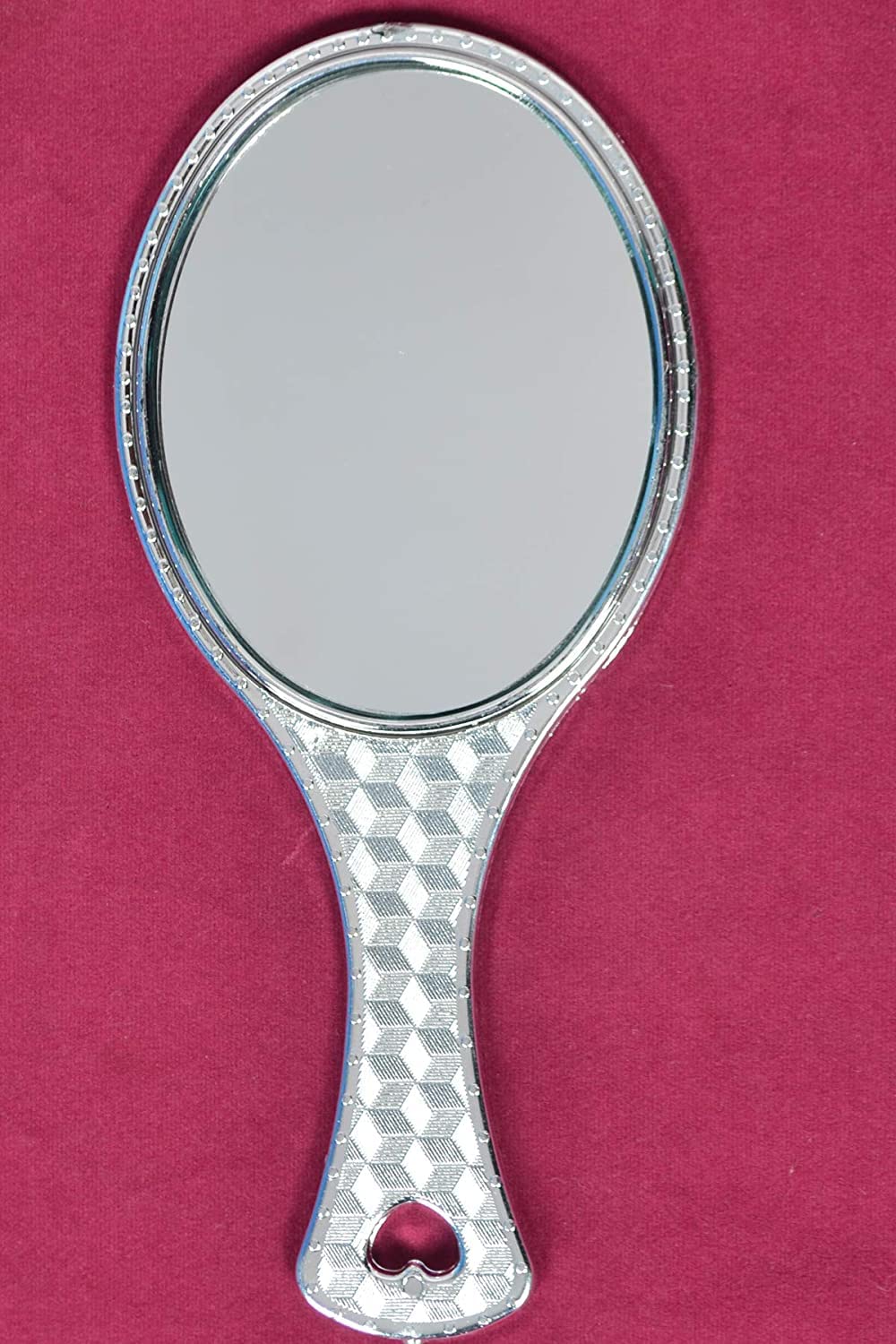 Silver Oval Shape Purce Makeup Mirror with Grip Handle-image-46