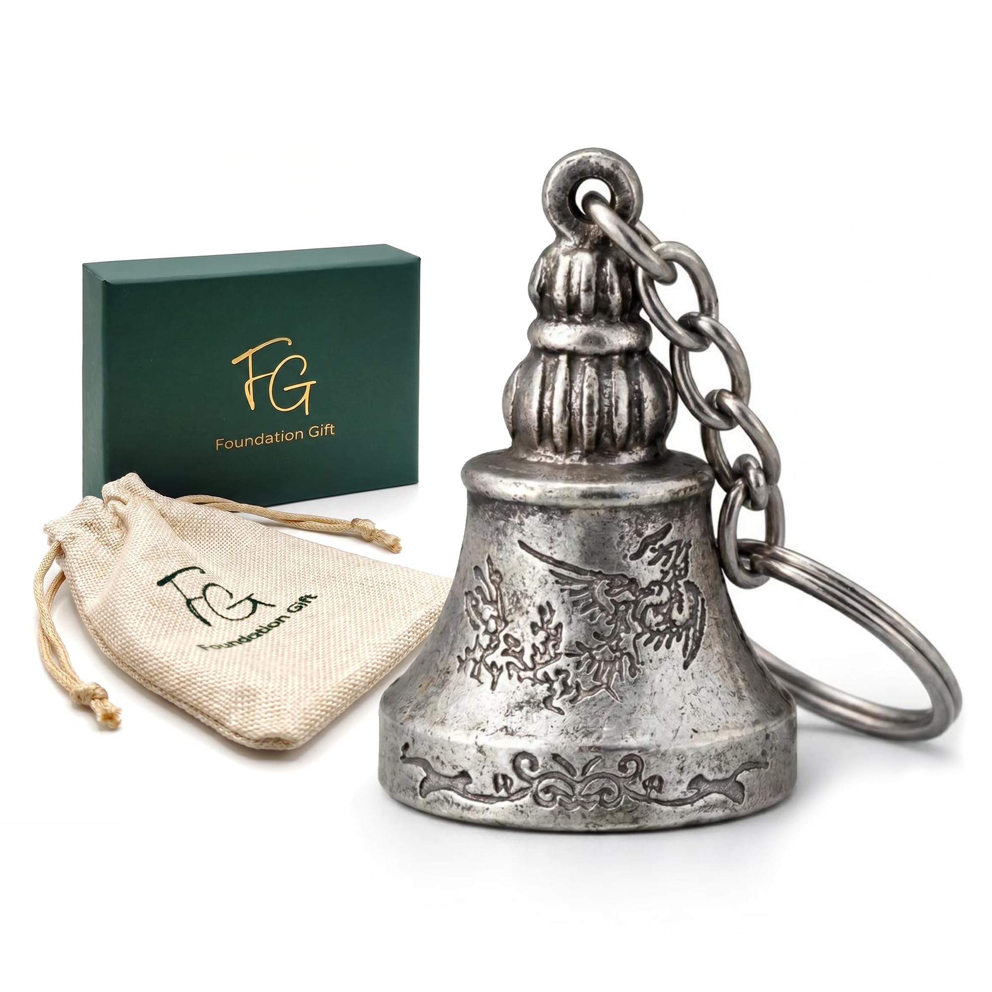 Foundation Gift Guardian Bell for Motorcycle & Bike – Rider Protection Charm Keychain for Bullet, Cruiser & Touring Bikes| Classic Biker Gift Accessory (Iron Crest)-image-48