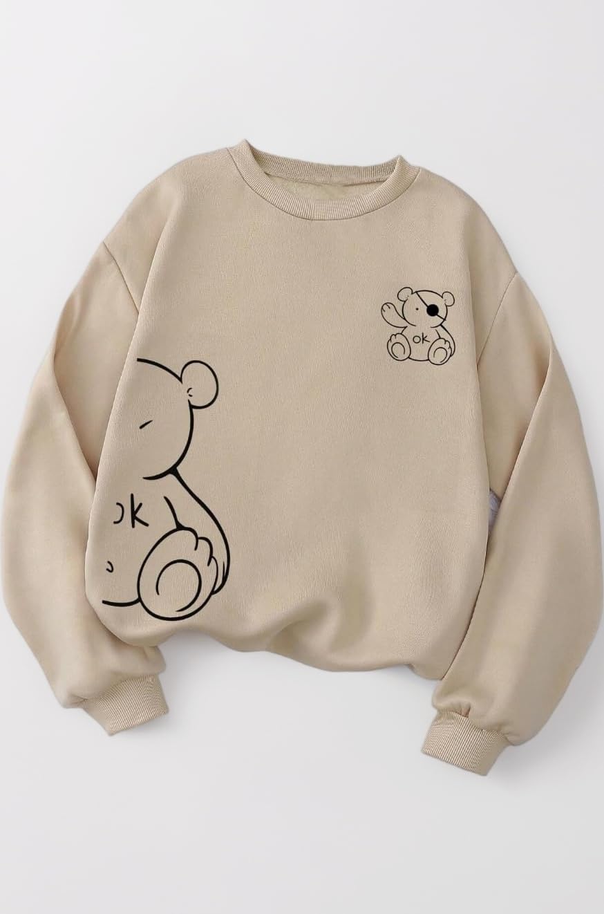 Bear Graphic Sweatshirt for Women | Trendy Oversized Pullover Sweatshirts | Soft Fleece Pullover Winterwear