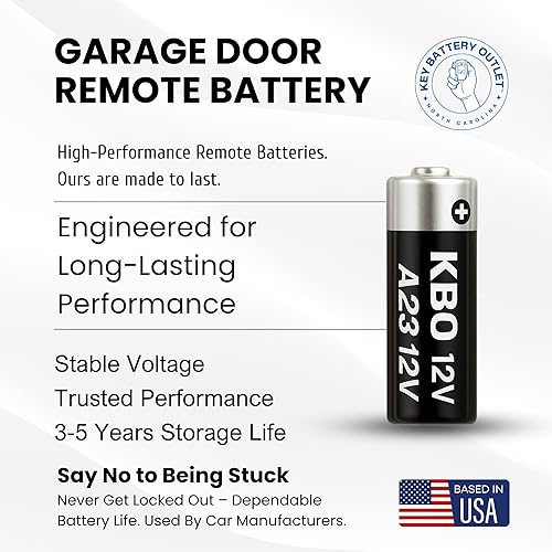 Garage Door Opener Battery - Single A23 Alkaline - 12V High-Stability Garage Door Opener Power Replacement for Major Remotes, Keypads, Sensors