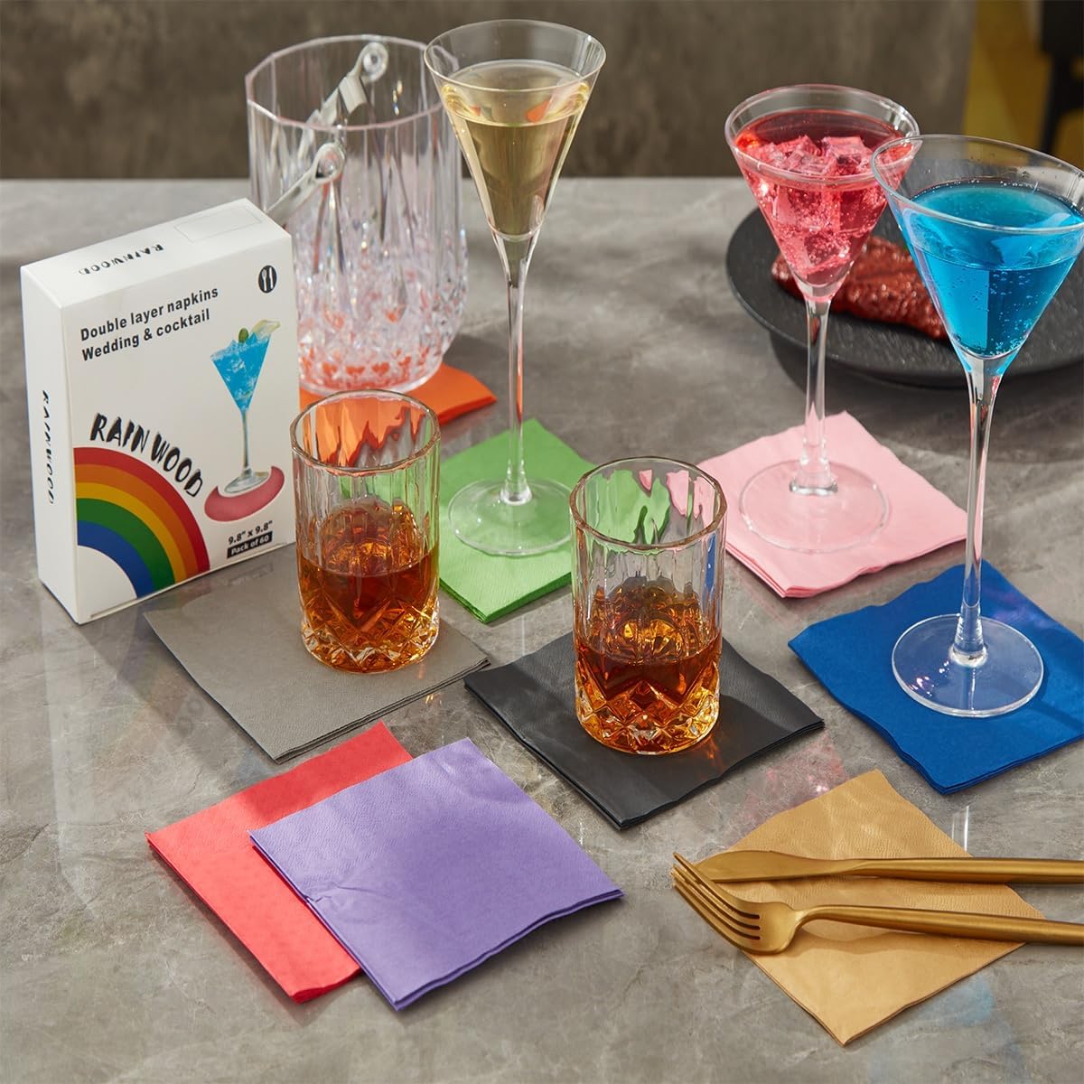 RAINWOOD Premium 2 Ply Green Napkins 120 Count - Elegant Green Napkins for Wedding Napkins and Cocktail Receptions and Parties - Disposable Green Cocktail Napkins. 5" x 5"