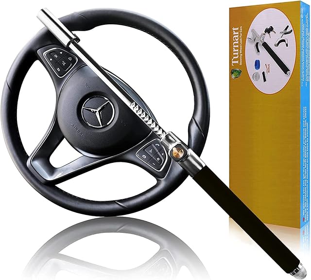 Turnart Steering Wheel Lock Universal Car Lock Anti-Theft Device Retractable Steering Lock with 3 Keys for Auto/Truck/SUV/Van(Black)