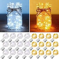 Vista 8 de Paquete de 24 luces de hadas que funcionan con pilas [3 modos], 2,1 metros, 20 luces LED mini centelleantes, impermeables, con alambre plateado