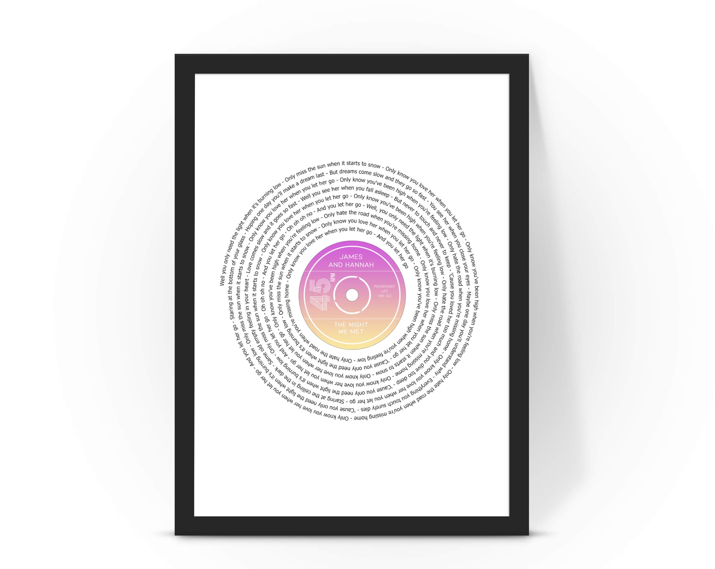 Forefrontdesigns White Personalised Vinyl Record Song Lyrics Print - Custom Song Lyric Print & Framed Wall Art - Perfect Personalised Music Gift Or Wedding Anniversary