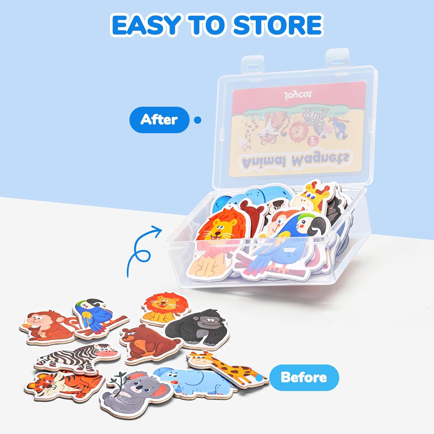 JoyCat Wooden Fridge Magnets for Toddlers - 10 Cute Zoo Animals - Full Back Magnetic Toddler Magnets, Large Refrigerator Baby Toys, Fun Educational Learning Gifts for Preschool Kids Ages 2+