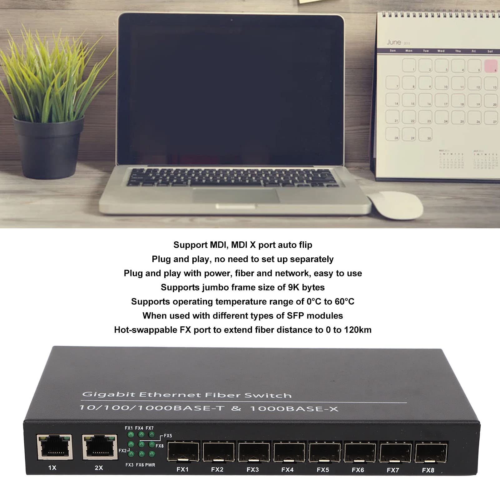Convertisseur de Média Ethernet, Port Réseau RJ45 10/100/1000 M, Convertisseur de Média Fibre Optique SFP, émetteur-récepteur, Transmission Efficace, jusqu'à 120 Km (Prise UE)