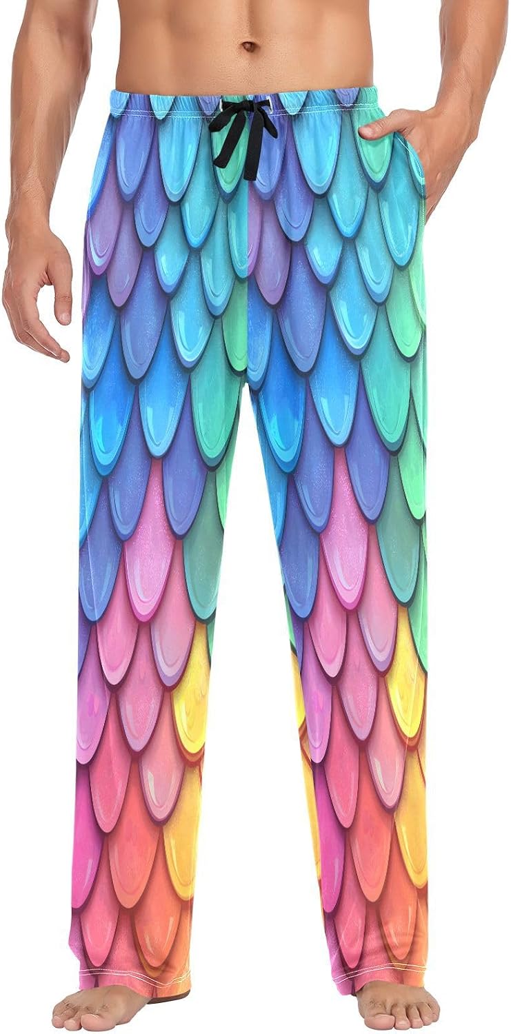 ALAZA Rainbow Mermaid Men's Pajama Pants Men Cotton Pajama Bottoms with Pockets, S