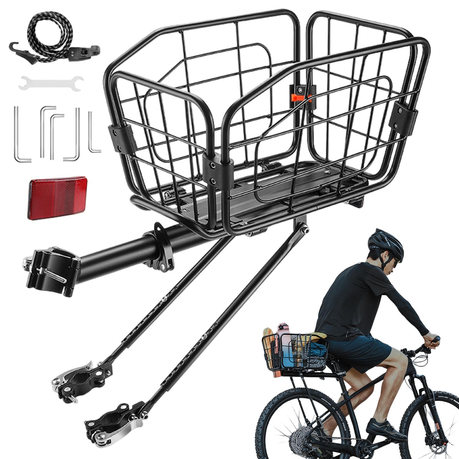 Cestino per portabagagli per bicicletta, supporto di carico in alluminio | grande cestino per mountain bike da strada, ideale per corsa, ciclismo su strada, passeggiate in città, viaggi a casa e
