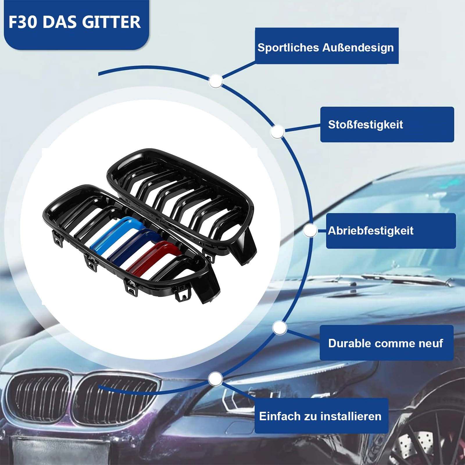 F30 Kühlergrill für BMW 3er f30 Nieren Schwarz f30 f31Grill Glanz Schwarz Doppelsteg Sport Kühlergrill m Farbe 2012-2018