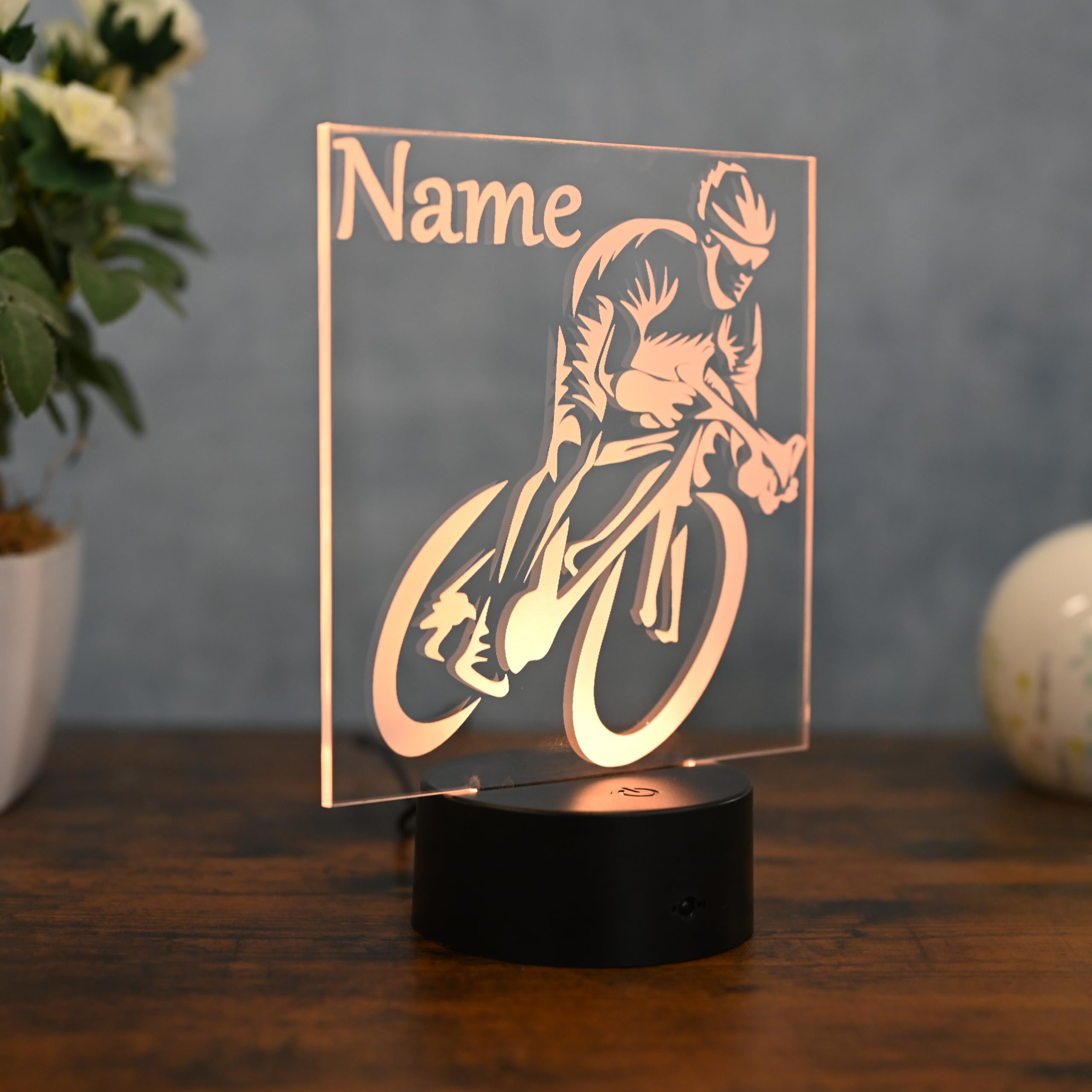 Personalisierte LED Rennradfahrer Lampe – Geschenk für Radfahrer & Sportbegeisterte – LED Nachtlicht & Tischlampe mit Farbwechsel & Fernbedienung