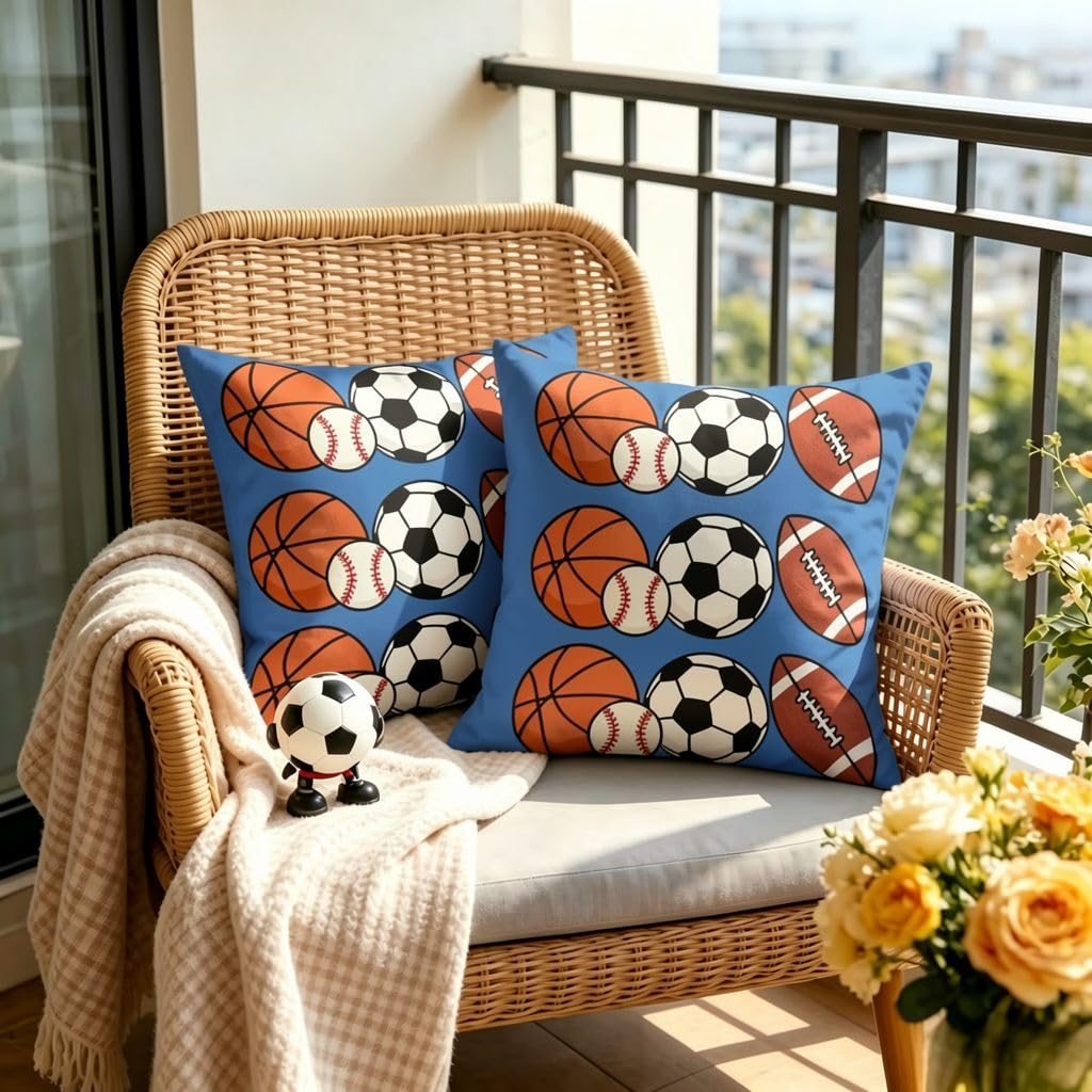 Basketball Baseball Soccer Football Linen Pillow Covers -18x18