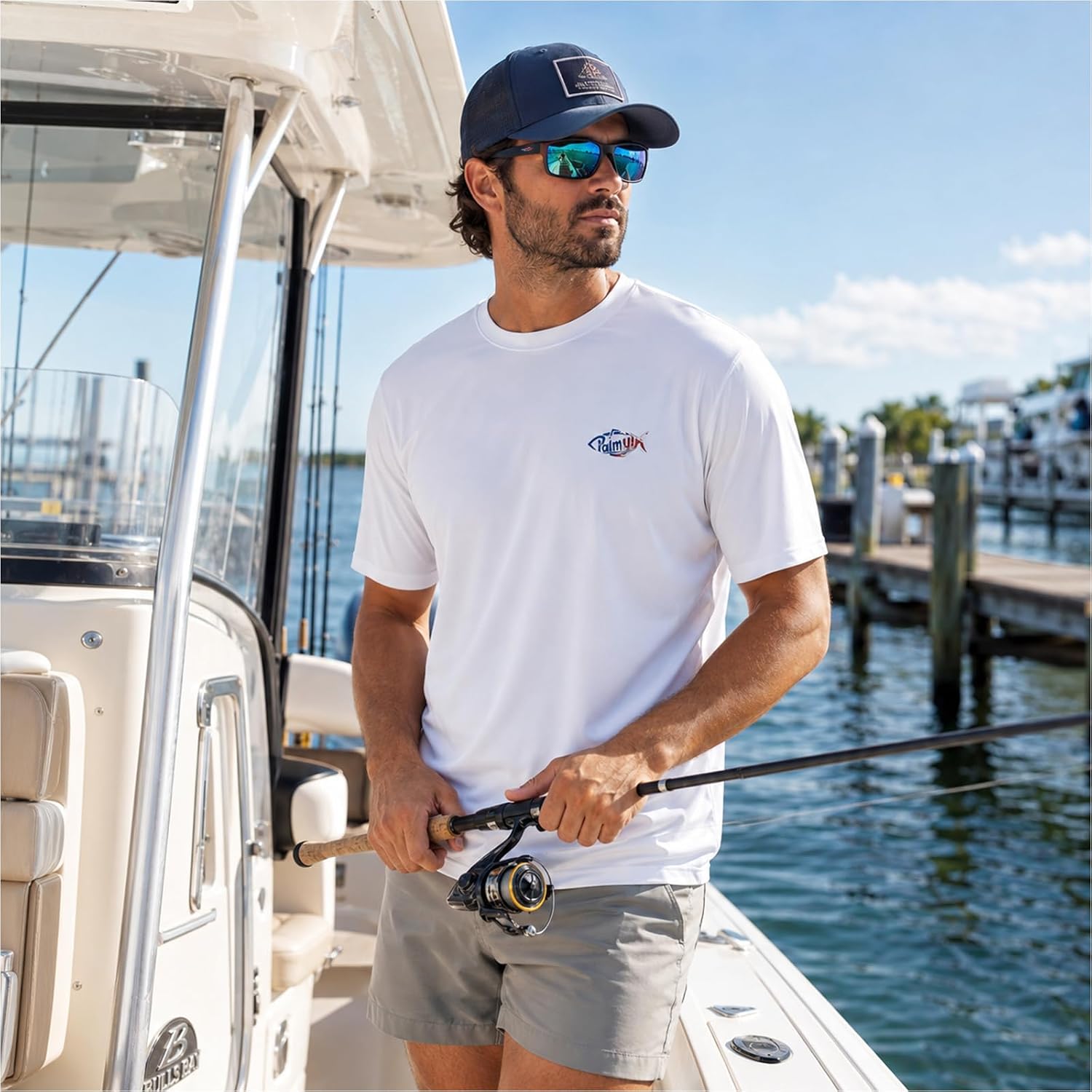 Palmyth Men's Fishing Shirt Short Sleeve Sun Protection UV UPF 50+ SPF T-Shirt