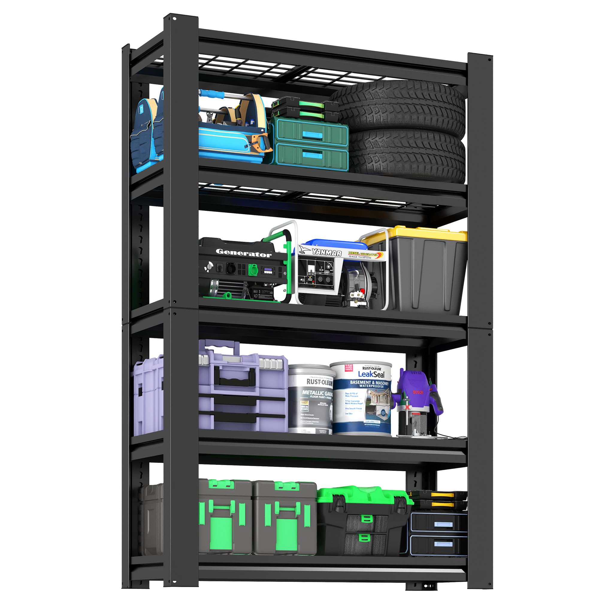 Garage Storage Shelves,Garage Shelving 2000lbs Heavy Duty Adjustable Steel Shelves 5 Tier Metal Shelf Organizer Storage Racks Tool Shelf and Industrial Shelving Warehouse Garage Unit