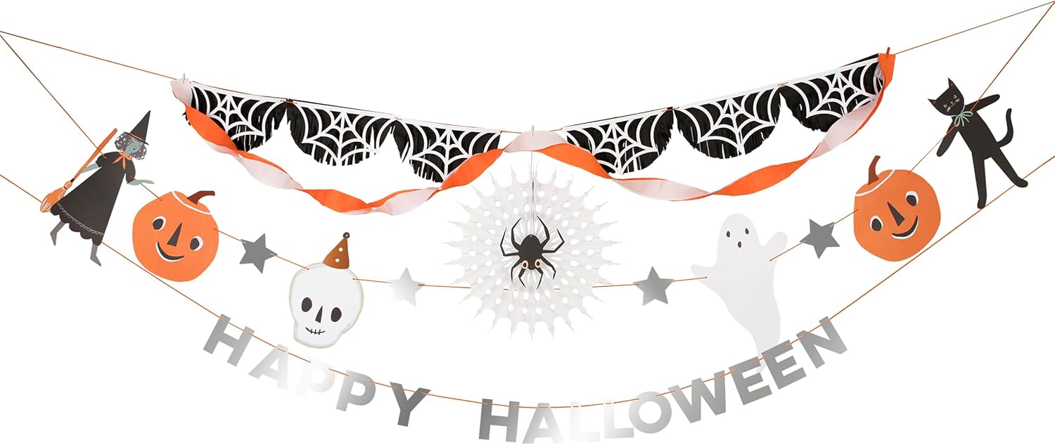 Meri Meri It's Halloween! 3 in 1 Halloween Garland (Pack of 1) 7' Strand (11' Including Excess Cord) Large Reusable Party Decoration, Garland Split Into 3 Strings